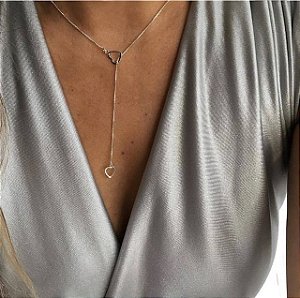 Corrente Feminina Gravatinha Coração Vazado Prata 925