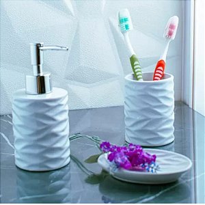 Kit Banheiro Ceramica Branca  3 Pçs saboneteira lavabo lyor Cannes