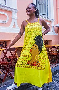 Vestido afro longo Amarelo tribal
