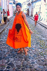 Coleção fashion vestido laranja power black