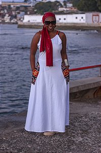 Vestido longo africanio  com detalhes etnico e bolso