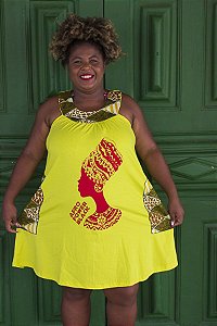 Vestido rodado africa , Amarelo estampa afro power black  P,M,G,GG,EXG