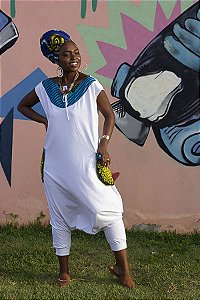 Macação afro branco com bolso africano