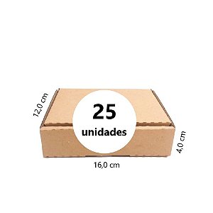 Caixa de Papelão para envio Correio Mini C:16,0 x L:12,0 x A:4,0 cm - Parda - Pacote com 25 Unidades
