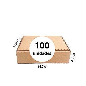 Caixa de Papelão para envio Correio Mini C:16,0 x L:12,0 x A:4,0 cm - Parda - Pacote com 100 Unidades