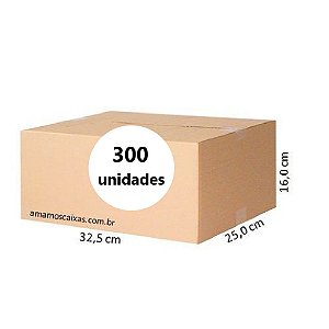 Caixa de Papelão Tipo Normal - C:32,5cm L:25,0cm A:16,0cm – Onda Simples - Pacote com 300 Unidades