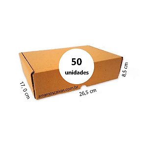 Caixa de Papelão para envio Correio S-02 C:26,5 x L:17,0 x A:8,5cm - Parda - Pacote com 50 Unidades