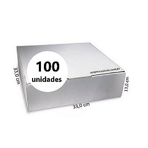 Caixa de Papelão para Transporte de Tortas, Bolos e Outros Produtos C:33,0 L:33,0 A:13,0 cm Pacote com 100 Unidades - Branca