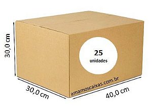 Caixa de Papelão Tipo Normal Reforçada - C:40,0cm L:30,0cm A:30,0cm – Onda Dupla - Pacote com 25 Unidades