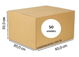 Caixa de Papelão Tipo Normal Reforçada - C:40,0cm L:30,0cm A:30,0cm – Onda Dupla - Pacote com 50 Unidades