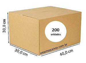 Caixa de Papelão Tipo Normal Reforçada - C:40,0cm L:30,0cm A:30,0cm – Onda Dupla - Pacote com 200 Unidades