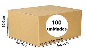 Caixa de Papelão Tipo Normal Reforçada - C:50,0cm L:40,0cm A:30,0cm – Onda Dupla - Pacote com 100 Unidades