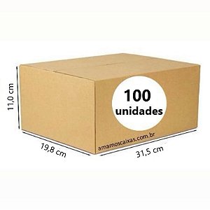 Caixa de Papelão - C:31,5 x L:19,8 x A:11,0cm  - Onda Simples - Pacote com 100 Unidades