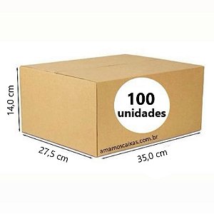 Caixa de Papelão C:35,0 x L:27,5 x A:14,0cm - Pacote com 100 Unidades