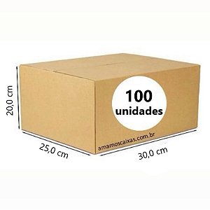 Caixa de Papelão - C:30,0cm L:25,0cm A:20,0cm – Onda Simples - Pacote com 100 Unidades