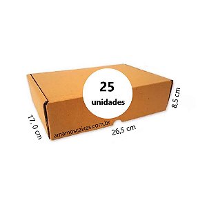 Caixa de Papelão para envio Correio S-02 C:26,5 x L:17,0 x A:8,5cm - Parda - Pacote com 25 Unidades