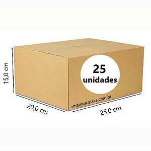 Caixa de Papelão - C:25,0cm L:20,0cm A:15,0cm – Onda Simples - Pacote com 25 Unidades