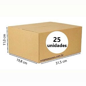 Caixa de Papelão - C:31,5 x L:19,8 x A:11,0cm  - Onda Simples - Pacote com 25 Unidades