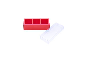 Caixa 3 doces Tampa Acetato 14,7x5,5x4 Vermelho com 10 unidades Pacbox Embalagens
