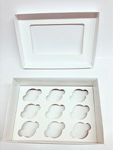 Caixa 9 Mini Cupcakes Branca 23x16x9 com 10 unidades