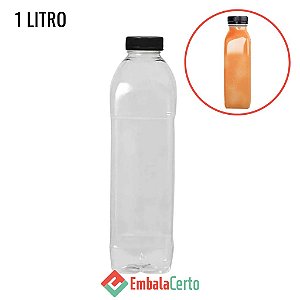 GARRAFA PLÁSTICA TRANSPARENTE PARA SUCO 1000ML C/TAMPA PRETA