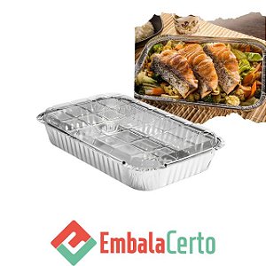 BANDEJA DESCARTÁVEL DE ALUMÍNIO C/ TAMPA TRANSPARENTE 1500ml  (10)