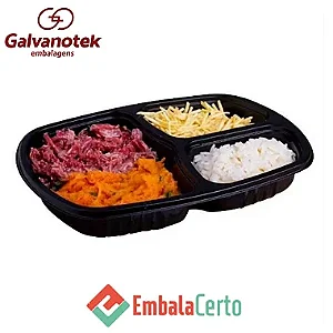 Marmita 3 Divisórias Branca Freezer e Microondas 850ml - G331 Galvanotek |Caixa