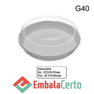 EMBALAGEM P/ PUDIM 24CM C/ TAMPA ALTA E BASE BRANCA G40