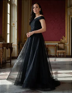 Vestido Longo Preto Madrinha Formatura Decote Coração