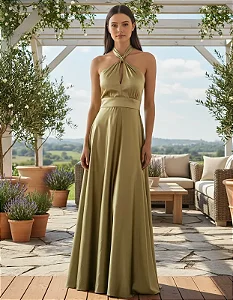 Vestido Longo Formaturas Convidadas Cetim Frente Única