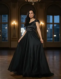 Vestido Longo Preto Madrinha Formatura Decote Coração