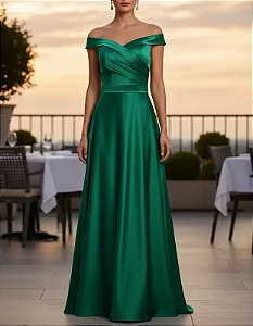 Vestido Longo Festa Verde Esmeralda Ombro a Ombro