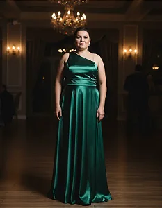 Vestido Longo Plus Size Verde Esmeralda Decote Assimétrico
