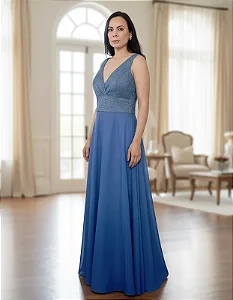 Vestido Feminino Longo Para Festa Com Renda No Busto