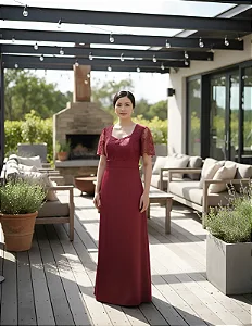 Vestido longo marsala com mangas