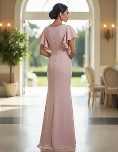 Vestido Longo Chique Luxo Noiva Civil Noivado Com Mangas