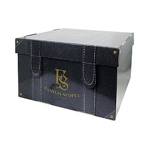 Cesta Família Scopel caixa estilo "couro" com tampa - ideal para 10 a 18 itens