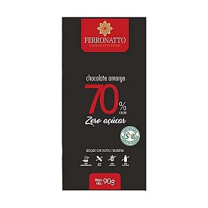 Chocolate Amargo 70% Cacau Zero Açucar Ferronatto 90g