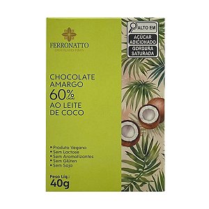 Chocolate Amargo 60% Cacau ao Leite de Coco Ferronatto 40g