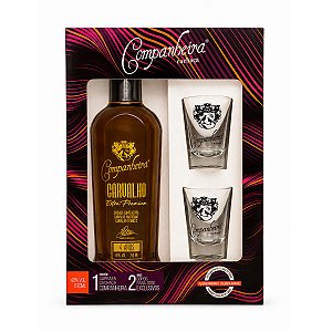 Kit Cachaça Companheira Extra Premium Carvalho 750ml + 2 Copos Para Dose