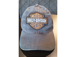 BONE HARLEY  AZUL COM LOGO LARANJA