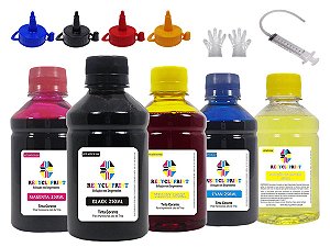 Kit Solução De Limpeza 250ml + 4 Refil 250ml Tinta Compatível Epson L355 L365 L375 L395 L3110 L3150