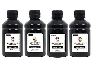 4x Refil 250ml Tinta Black Para Cartuchos Impressoras