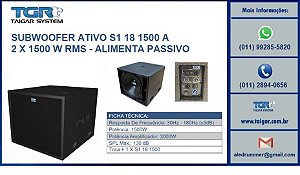 Subwoofer Ativo Taigar System S1 18 1500 RMS