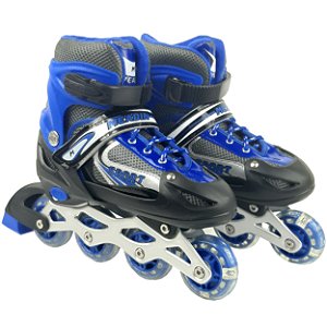 Patins Infantil 4 Rodas In-line Abec-5 Tam. 34-37 Ajustável Azul - 82067