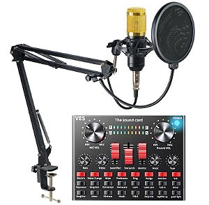 Kit Microfone Condensador + Mesa V8S Completo Com Braço Articulado Locução Interface - 82018