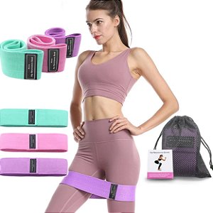 Kit 3 Faixas Elásticas de Exercício Hip Extensor Academia Fitness - 82354