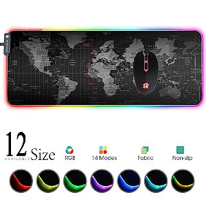 Mouse Pad Gamer Rgb LED Grande de Borracha 30x80 Mapa Mundi Pc