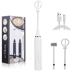 Misturador de Bebidas Mini Batedor Mixer Espumador de Leite Portátil USB Recarregável Branco