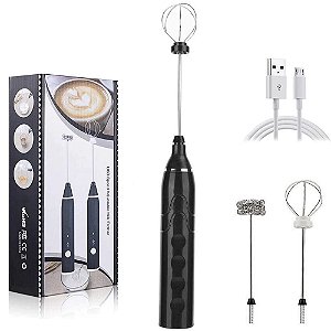 Misturador de Bebidas Mini Batedor Mixer Espumador de Leite Portátil USB Recarregável Preto